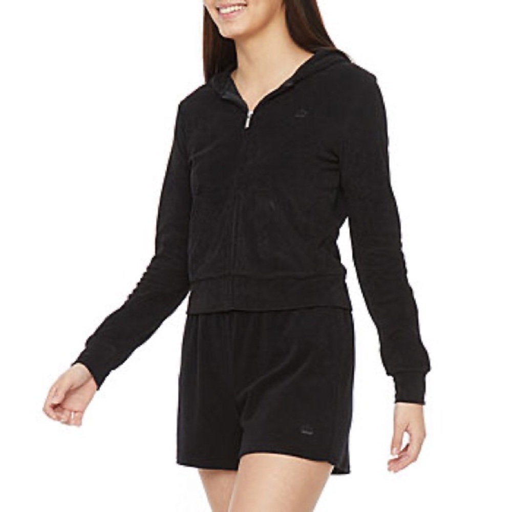 Y2K Juicy Couture Towel Terry Jacket and Shorts Set.. black/small/pink xsmall